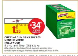 Intermarché Hyper HOLLYWOOD Chewing gum sans sucres menthe verte offre