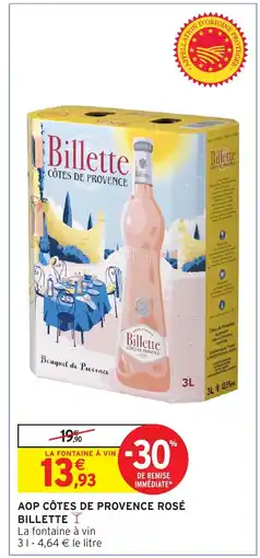 Intermarché Hyper BILLETTE Aop côtes de provence rosé offre