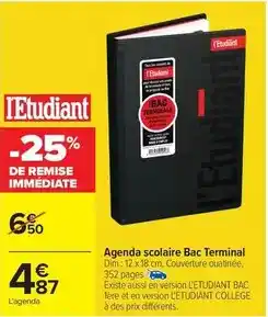Carrefour Drive L'etudiant - agenda scolaire bac terminal offre