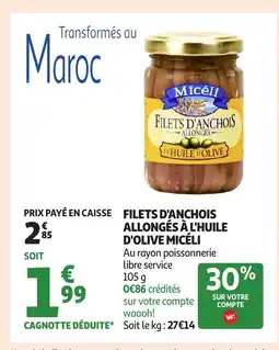 Auchan MICÉLI Filets d'anchois allongés à l'huile d'olive offre