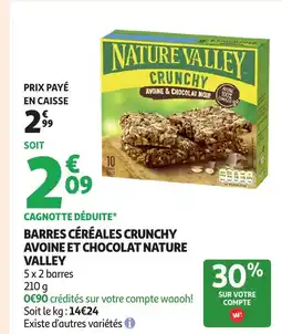 Auchan NATURE VALLEY Barres céréales crunchy avoine et chocolat offre