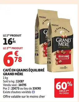 Auchan GRAND MÈRE Café en grains équilibré offre