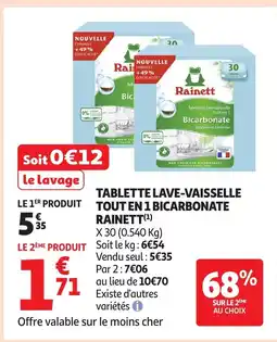Auchan RAINETT Tablette lave-vaisselle tout en 1 bicarbonate offre