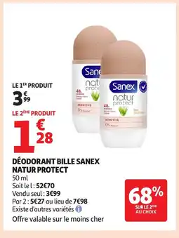Auchan Déodorant bille sanex natur protect offre