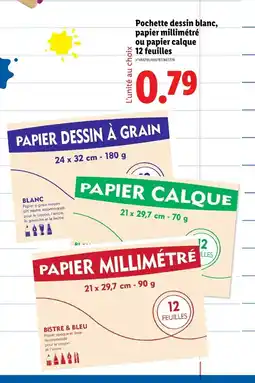 Lidl Pochette dessin blanc, papier millimétré ou papier calque 12 feuilles offre