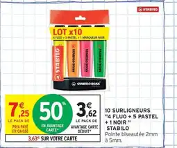 Intermarché Contact STABILO 10 Surligneurs 4 fluo +5 pastel +1 noir offre