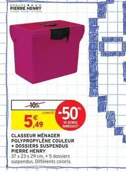 Intermarché Contact PIERRE HENRY Classeur ménager polypropylène couleur + dossiers suspendus offre