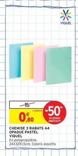 Intermarché Contact VIQUEL Chemise 3 rabats a4 opaque pastel offre