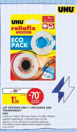 Intermarché Contact UHU Lot dévidoir 25m + 1 recharge 25m offre