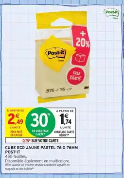 Intermarché Contact POST-IT Cube eco jaune pastel 76 x 76mm offre