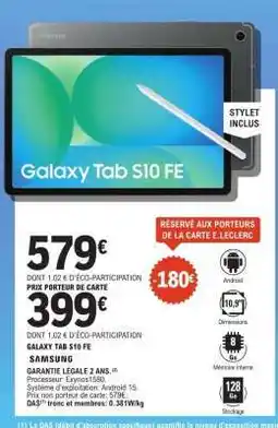E.Leclerc Galaxy Tab S10 FE offre