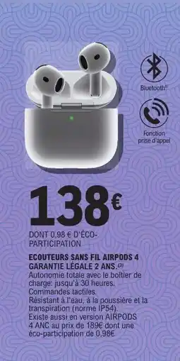 E.Leclerc Écouteurs sans fil AirPods 4 offre