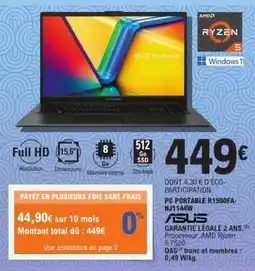 E.Leclerc PC PORTABLE R1500FAJ NJ1144W offre