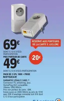 E.Leclerc PACK DE 2 CPL 1000 + PRISE NETGEAR offre