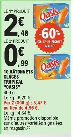 E.Leclerc 10 BÂTONNETS GLACÉS TROPICAL “OASIS” offre