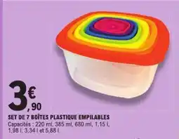 E.Leclerc SET DE 7 BOÎTES PLASTIQUE EMPILABLES offre
