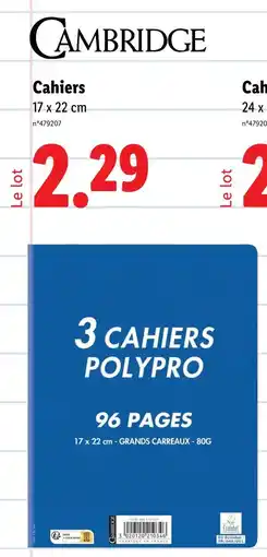 Lidl Cambridge Cahiers offre