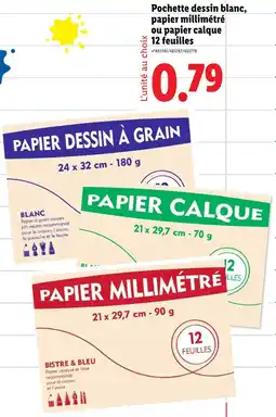 Lidl Pochette dessin blanc, paoier papier millimétré ou papier calque 12 feuilles offre