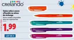 Lidl CRELANDO Stylos roller à encre effaçable ou mines de recharge offre