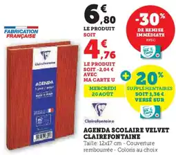 Hyper U Agenda scolaire velvet clairefontaine offre