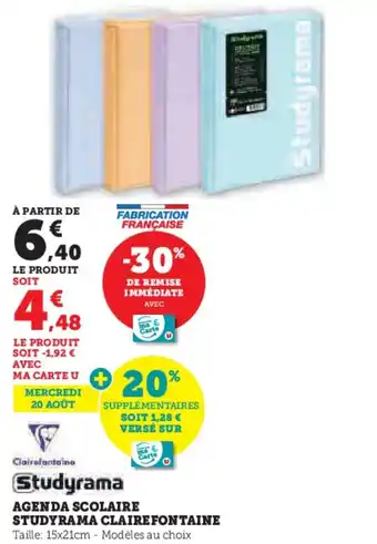 Hyper U Agenda scolaire studyrama clairefontaine offre