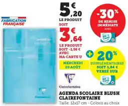 Hyper U Agenda scolaire blush clairefontaine offre