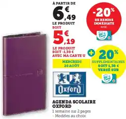 Hyper U Agenda scolaire oxford offre