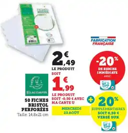 Hyper U 50 fiches bristol perforées offre