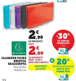 Hyper U Classeur fiche bristol exacompta offre