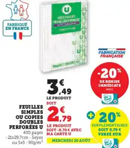 Hyper U Feuilles simples ou copies doubles perforées u offre