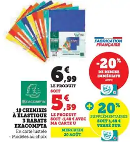 Hyper U 10 chemises à élastique 3 rabats exacompta offre