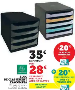 Hyper U Bloc de classement exacompta offre