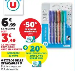 Hyper U 6 stylos bille effacables u offre