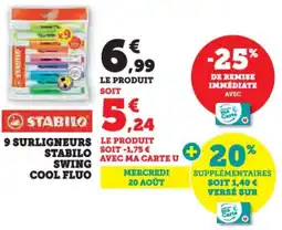 Hyper U 9 surligneurs stabilo swing cool fluo offre