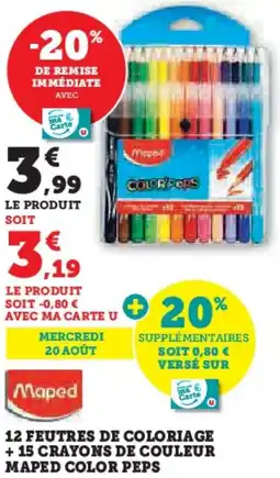 Hyper U 12 feutres de coloriage + 15 crayons de couleur maped color peps offre
