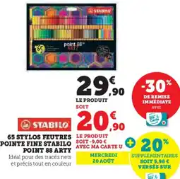 Hyper U 65 stylos feutres pointe fine stabilo point 88 arty offre