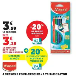 Hyper U 4 crayons pour ardoise + 1 taille crayon offre