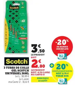 Hyper U 3 tubes de colle gel scotch universel offre