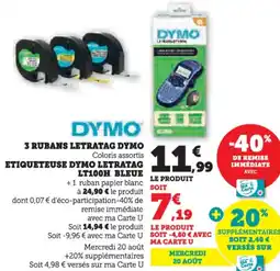 Hyper U 3 rubans letratag dymo, etiqueteuse dymo letratag lt100h bleue offre
