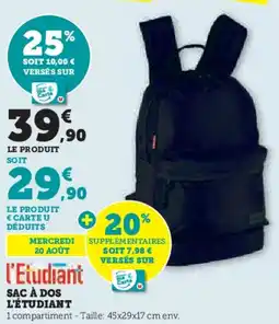 Hyper U Sac à dos l'étudiant offre