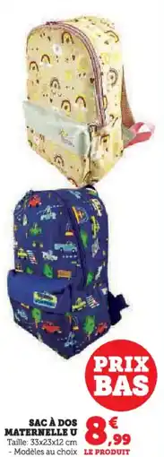Hyper U Sac à dos maternelle u offre