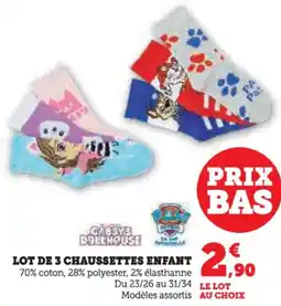 Hyper U Lot de 3 chaussettes enfant offre