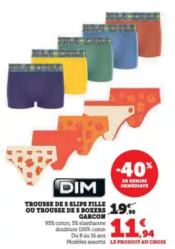Hyper U Trousse de 5 slips fille ou trousse de 5 boxers garcon offre
