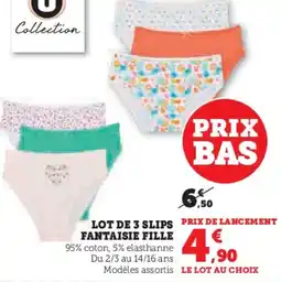 Hyper U Lot de 3 slips fantaisie fille offre