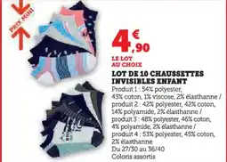 Hyper U Lot de 10 chaussettes invisibles enfant offre
