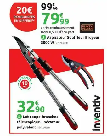 Mr Bricolage Lot Coupe-branches Télescopique + Sécateur Polyvalent Inventiv offre