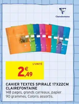 Intermarché Contact CLAIREFONTAINE Cahier textes spirale offre