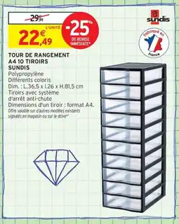 Intermarché Contact SUNDIS Tour de rangement a4 10 tiroirs offre