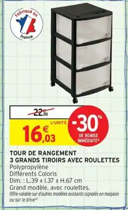 Intermarché Contact Tour de rangement 3 grands tiroirs avec roulettes offre