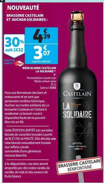 Auchan Direct Bière Blonde Castelain La Solidaire offre